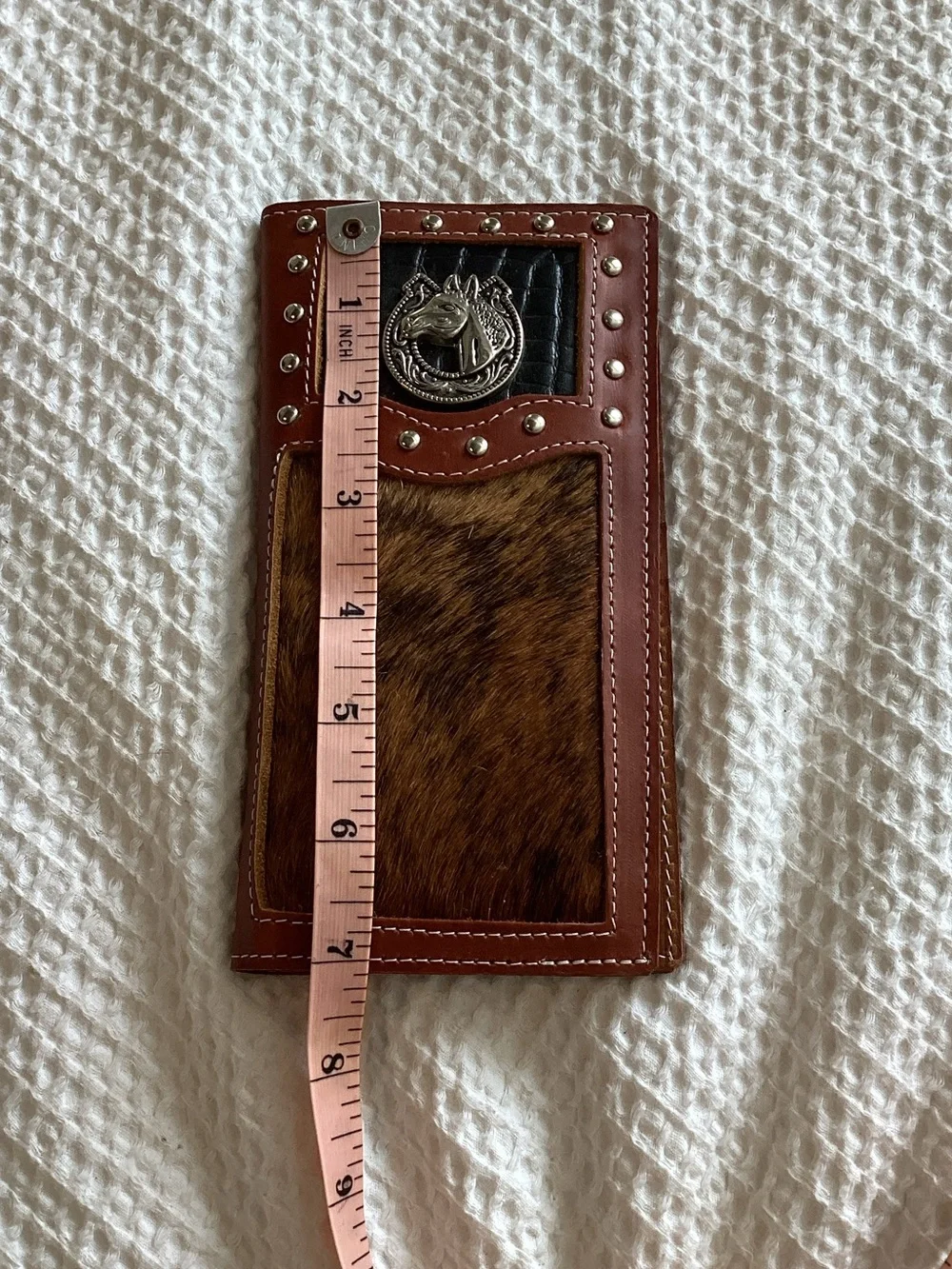 Men's Brown Hair-on Leather Western Wallet with Horse Emblem